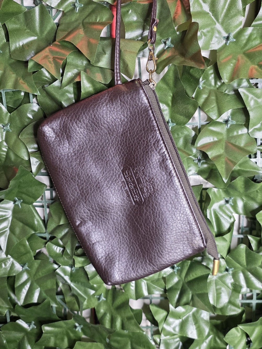 Coach Men’s Dark Brown Pebbled Leather Wristlet